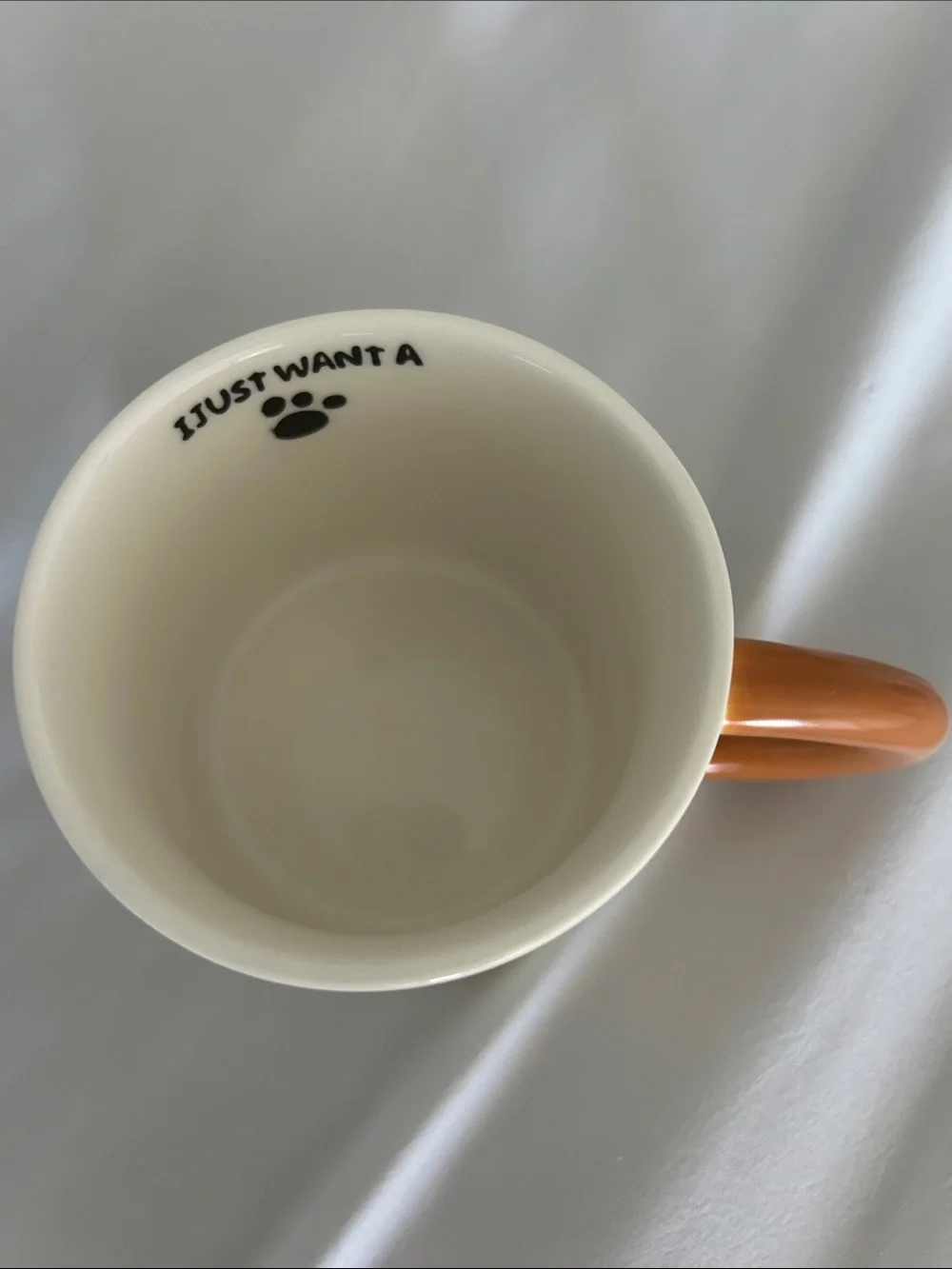 Cream Cat Print Ceramic Mug with Orange Handle
